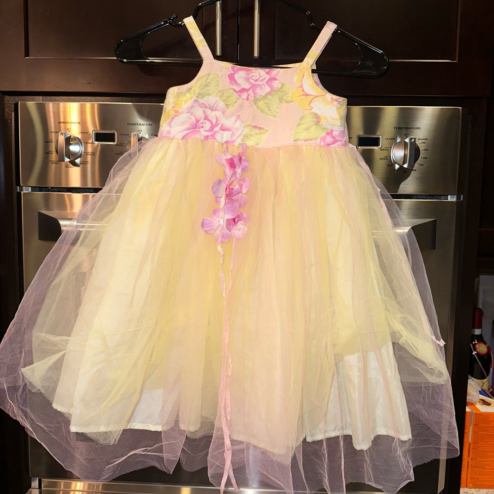 Girls size 3T Yellow and pink tulle dress - Picture 2 of 9